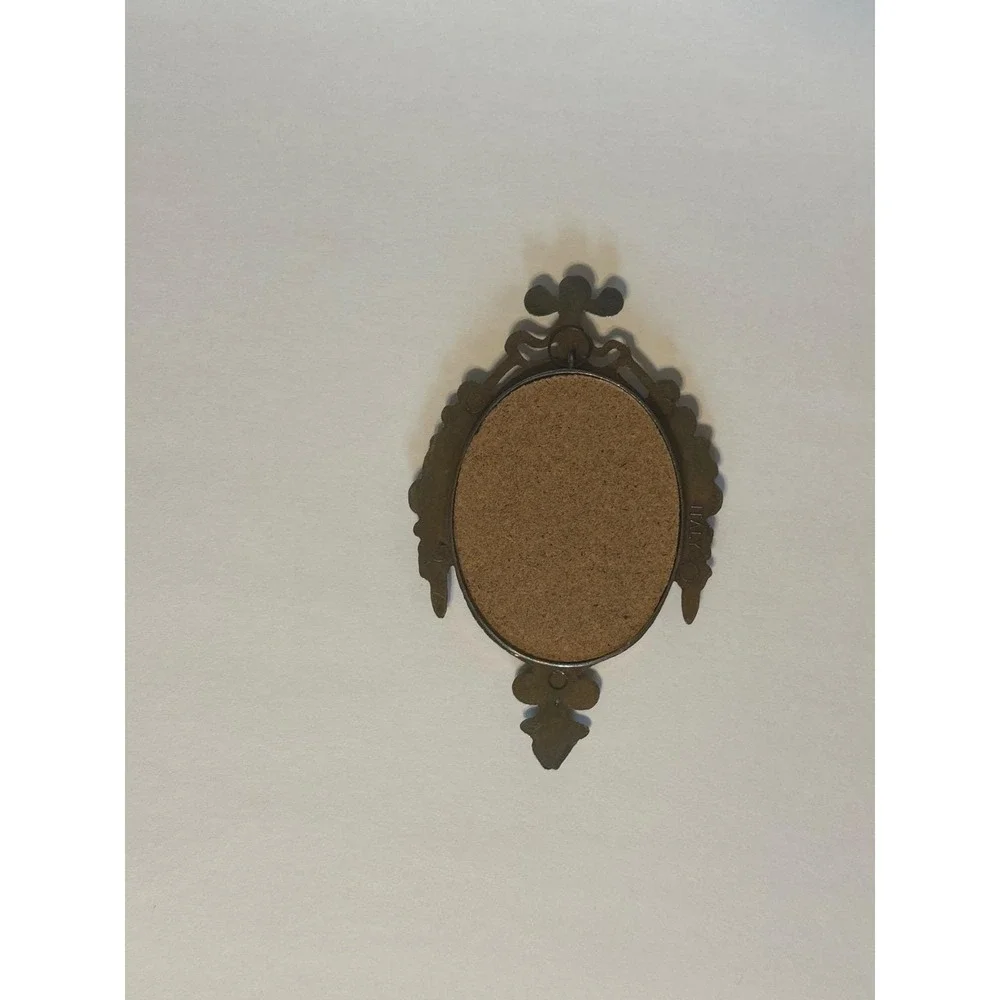 Vintage Italian Brass Ornate Oval Wall Mirror Floral Baroque Made in Italy 6.5